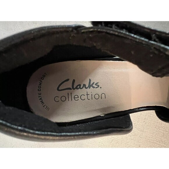 Clark's Ambyr Glow Asymmetrical Comfort Mary Jane Black Leather Pumps Sz. 9 - Picture 6 of 7